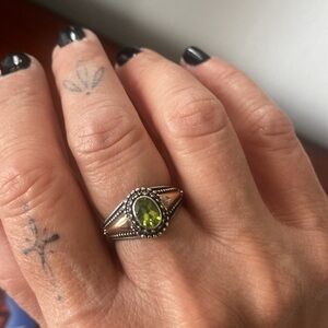925 Sterling Silver Peridot Ring with  18k Gold accent.